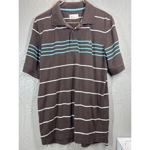 FOSSIL Mens Blue Brown Blue White Polo Shirt Striped Short Sleeve Size Large